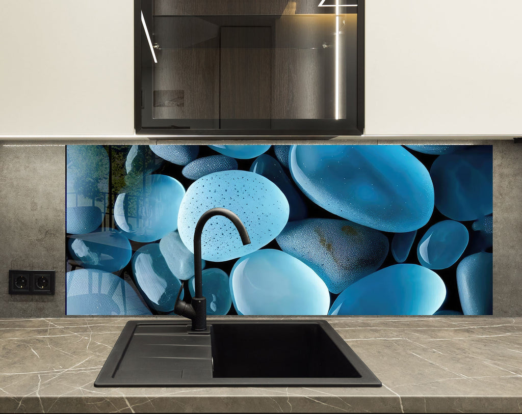 Blue Pebble Art - Glass Bathroom Backsplash-BacksplashArtworks