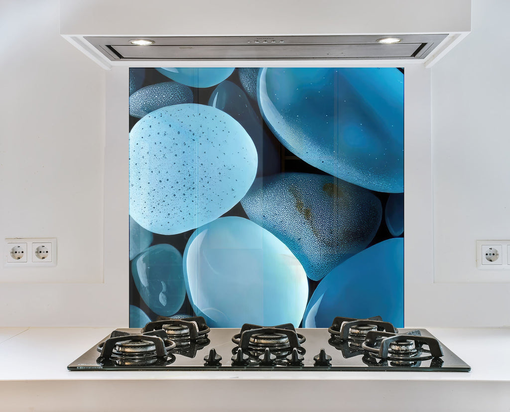 Blue Pebble Art - Glass Bathroom Backsplash-BacksplashArtworks