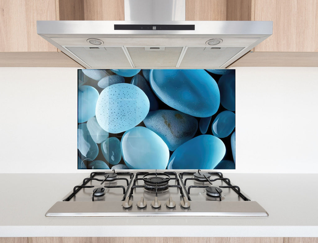 Blue Pebble Art - Glass Bathroom Backsplash-BacksplashArtworks