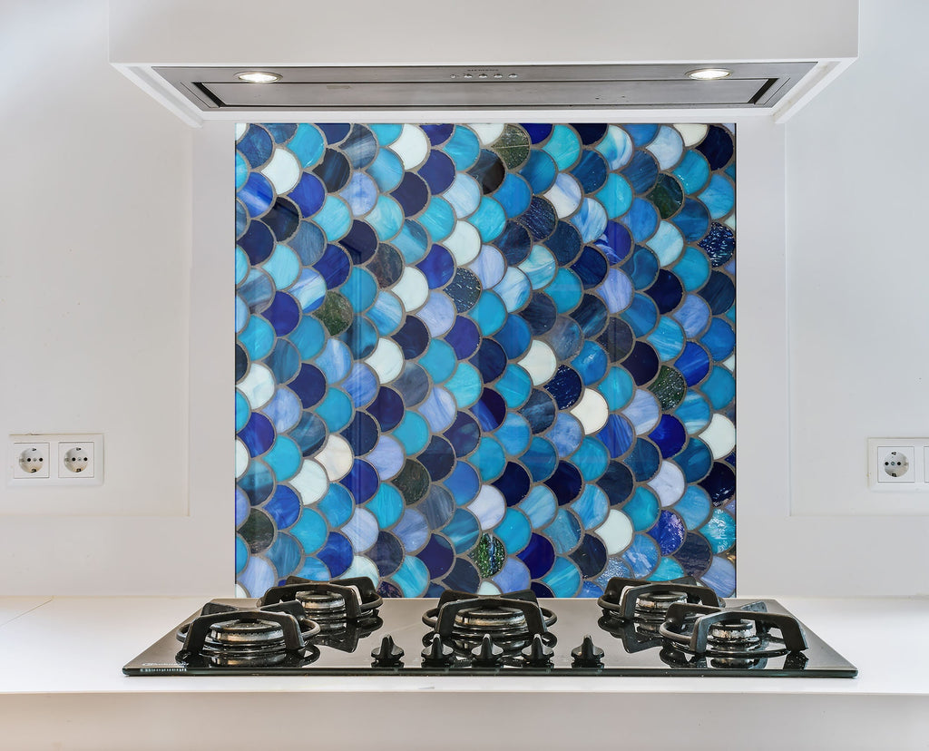 Blue Tile Tempered Glass Backsplash-BacksplashArtworks