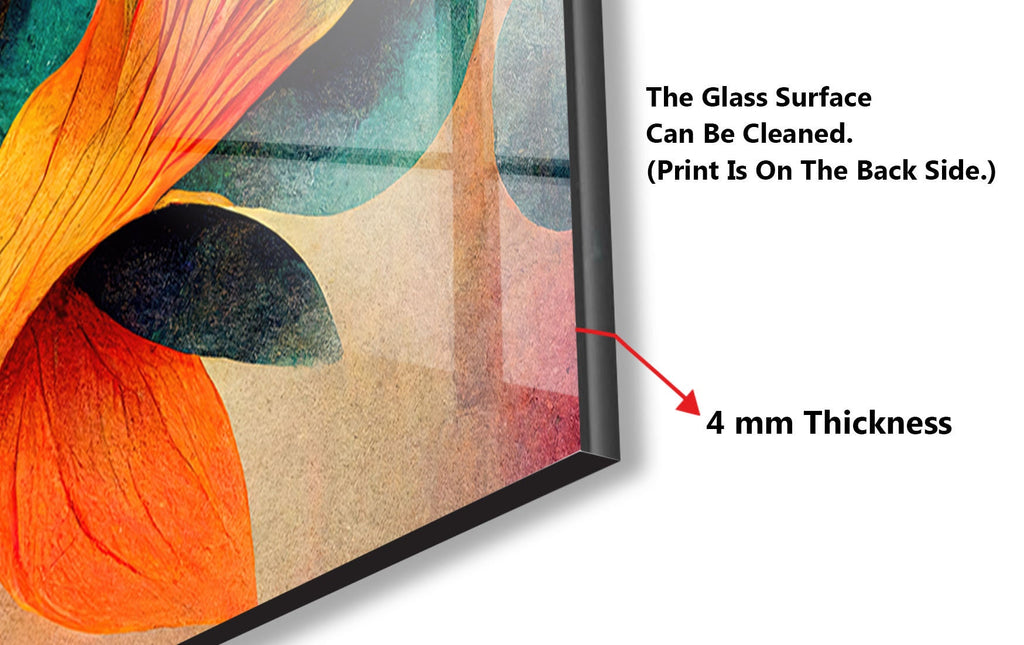 Golden Abstract Flora - Glass Kitchen Backsplash-BacksplashArtworks