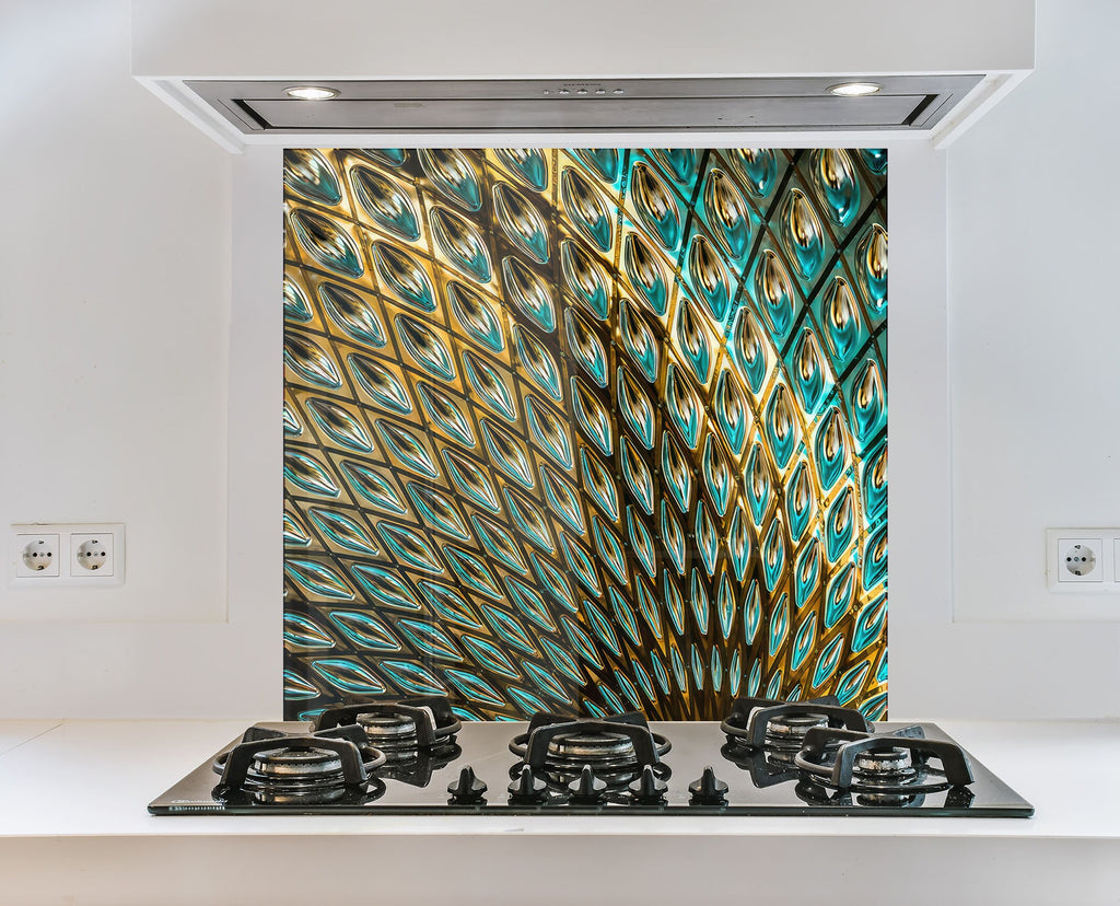 Peacock Feather Elegance - Glass Kitchen Backsplash-BacksplashArtworks