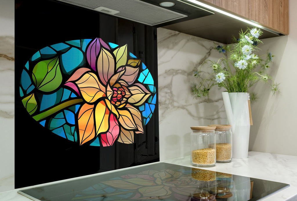Radiant Bloom Stained - Glass Kitchen Backsplash-BacksplashArtworks
