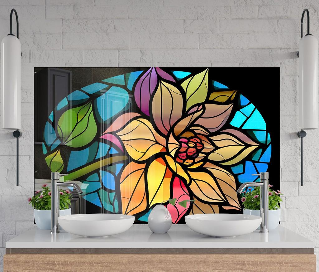 Radiant Bloom Stained - Glass Kitchen Backsplash-BacksplashArtworks