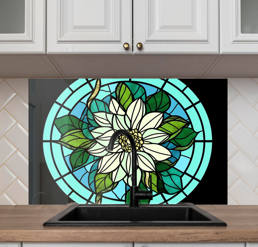 Emerald Bloom Stained - Glass Kitchen Backsplash-BacksplashArtworks