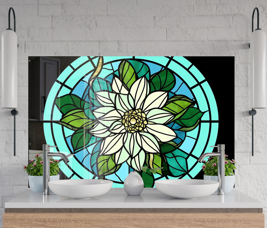 Emerald Bloom Stained - Glass Kitchen Backsplash-BacksplashArtworks