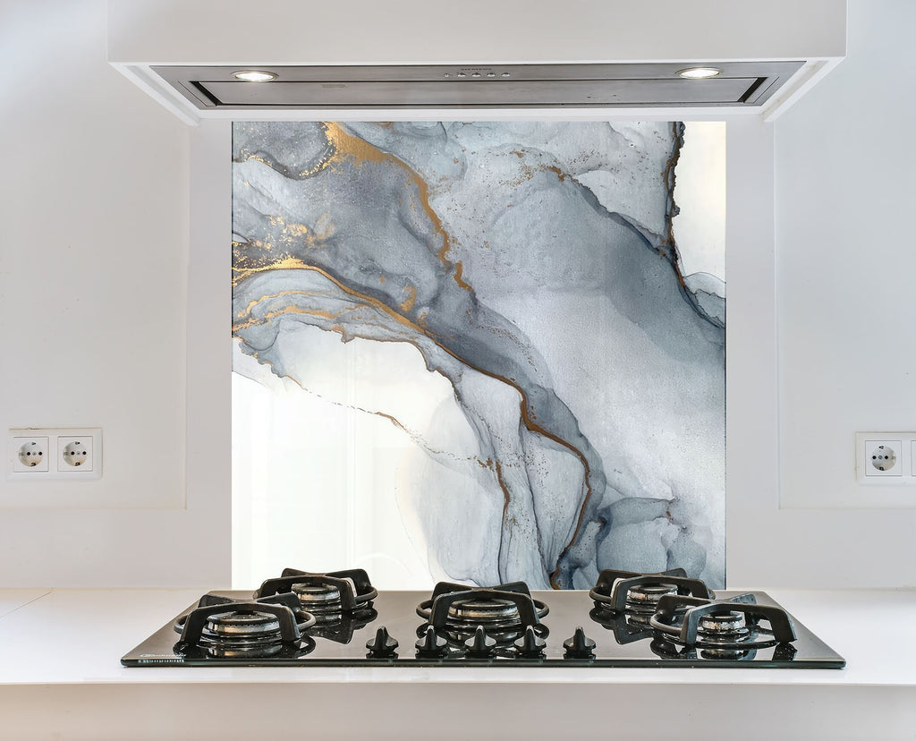 Gray & Gold Marble Mist - Glass Kitchen Backsplash-BacksplashArtworks