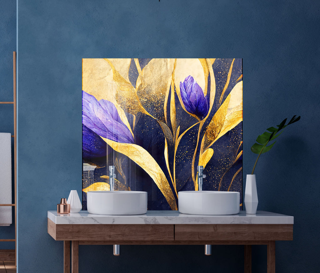 Purple Flower Tempered Glass Backsplash-BacksplashArtworks