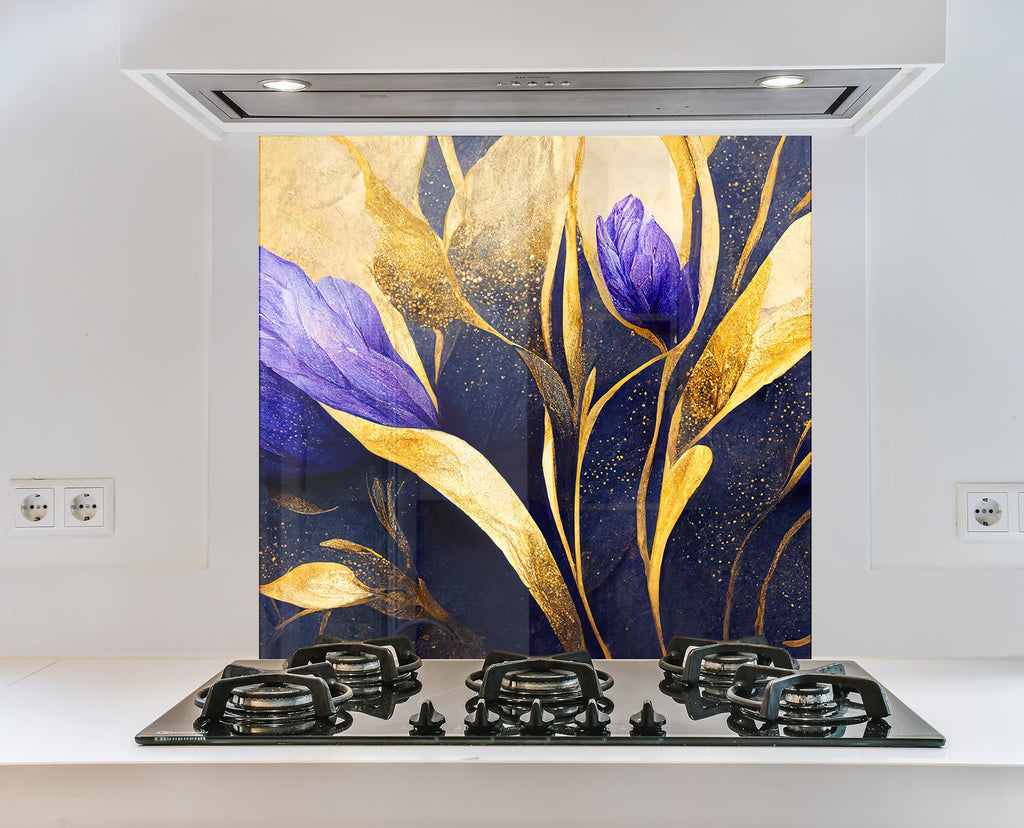 Purple Flower Tempered Glass Backsplash-BacksplashArtworks
