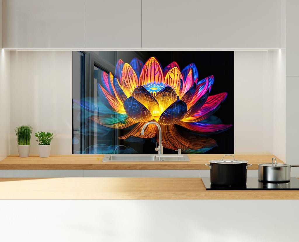 Lotus Tempered Glass Backsplash-BacksplashArtworks