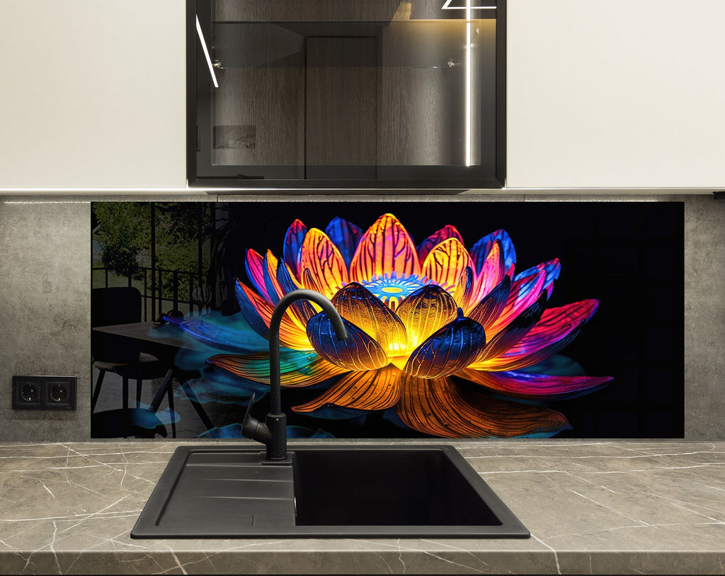 Lotus Tempered Glass Backsplash-BacksplashArtworks