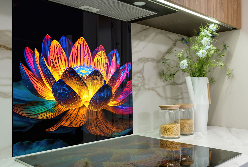 Lotus Tempered Glass Backsplash-BacksplashArtworks