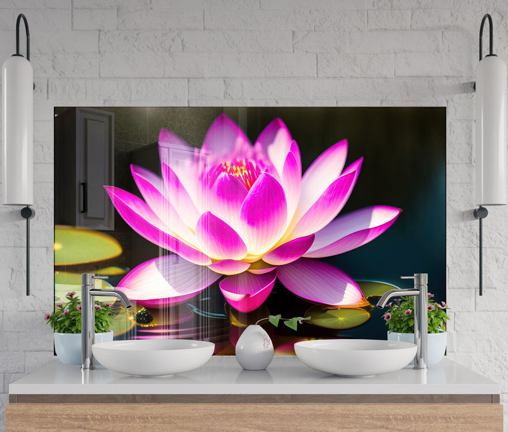 Lotus Tempered Glass Backsplash-BacksplashArtworks