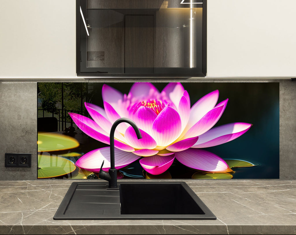 Lotus Tempered Glass Backsplash-BacksplashArtworks