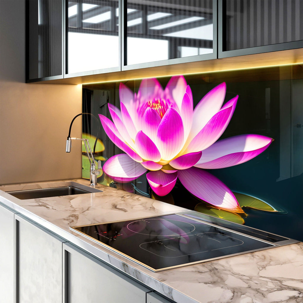 Lotus Tempered Glass Backsplash-BacksplashArtworks