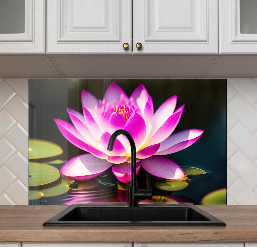 Lotus Tempered Glass Backsplash-BacksplashArtworks