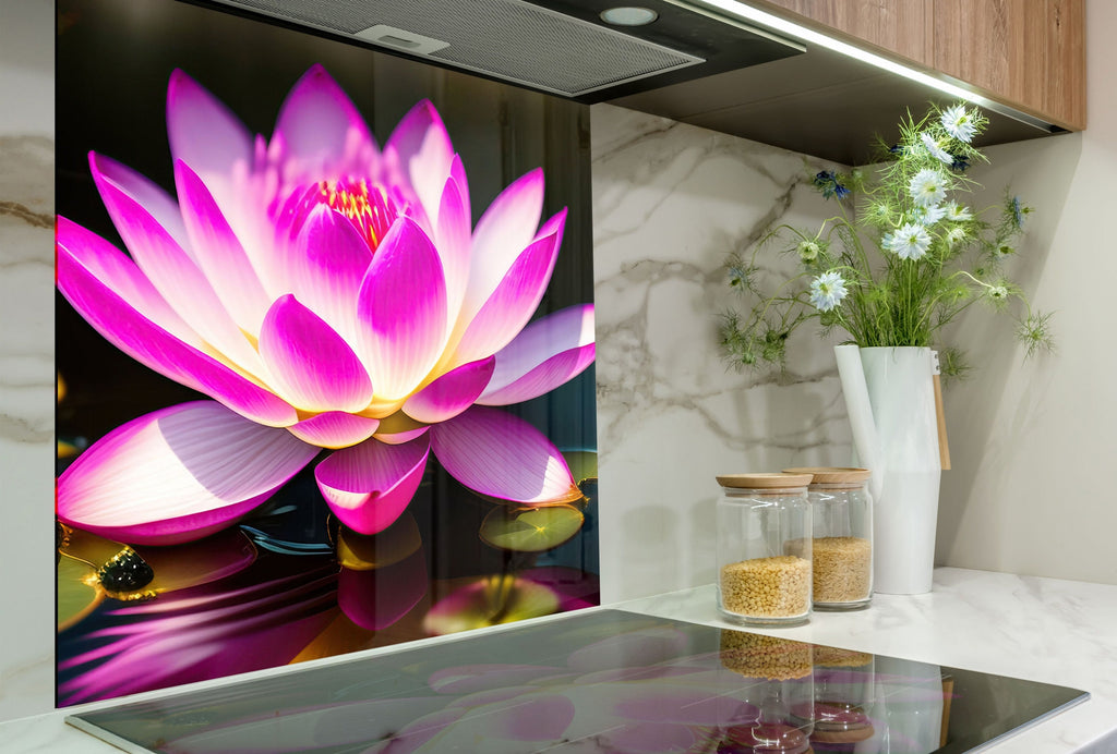 Lotus Tempered Glass Backsplash-BacksplashArtworks