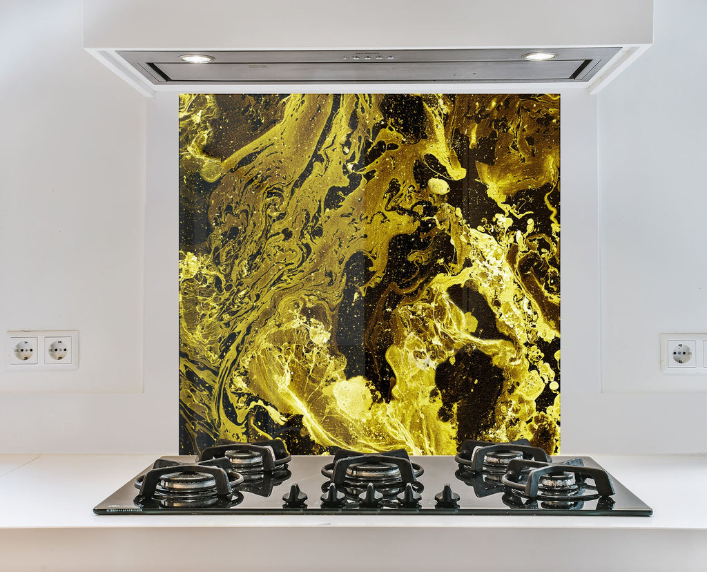 Gold & Black Marble Waves - Glass Kitchen Backsplash-BacksplashArtworks