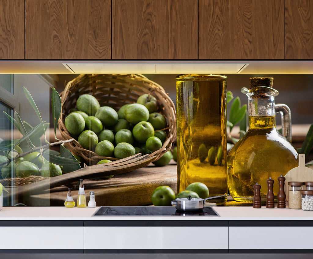 Olive Oil Tempered Glass Kitchen Backsplash – Fresh Design-BacksplashArtworks