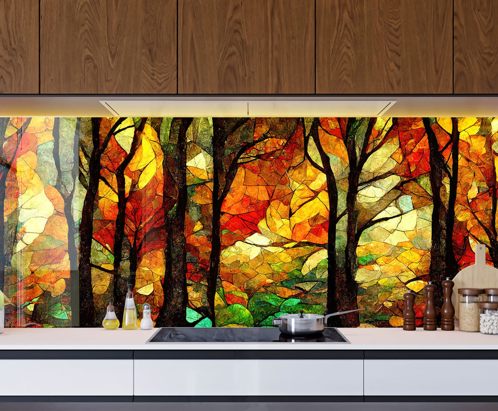 Stained Tree Tempered Glass Backsplash-BacksplashArtworks