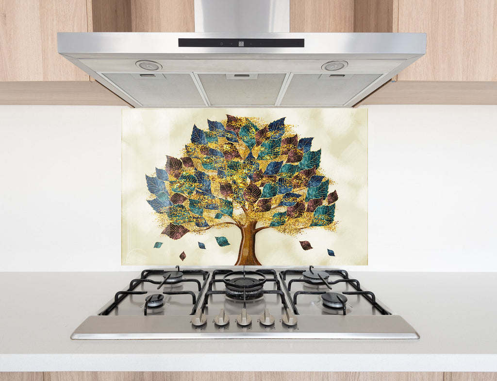 Leaves Tempered Glass Backsplash-BacksplashArtworks