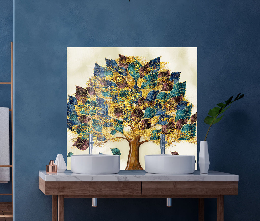 Leaves Tempered Glass Backsplash-BacksplashArtworks