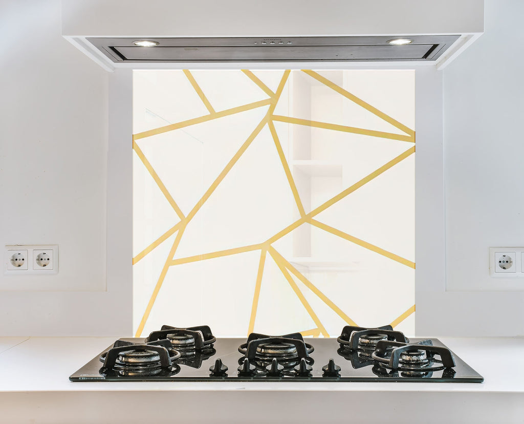 Gold Geometric Lines - Glass Kitchen Backsplash-BacksplashArtworks