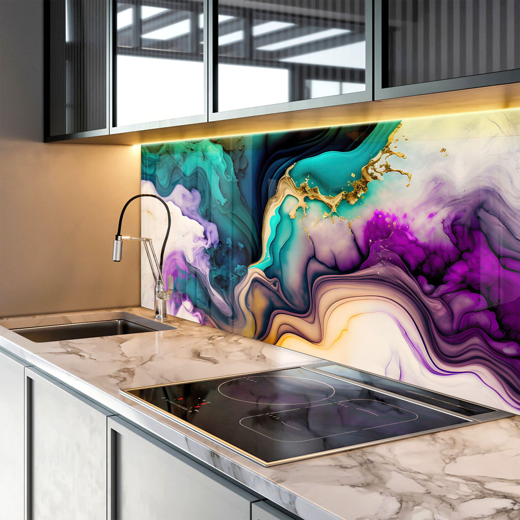Vibrant Fluid Art - Glass Kitchen Backsplash-BacksplashArtworks