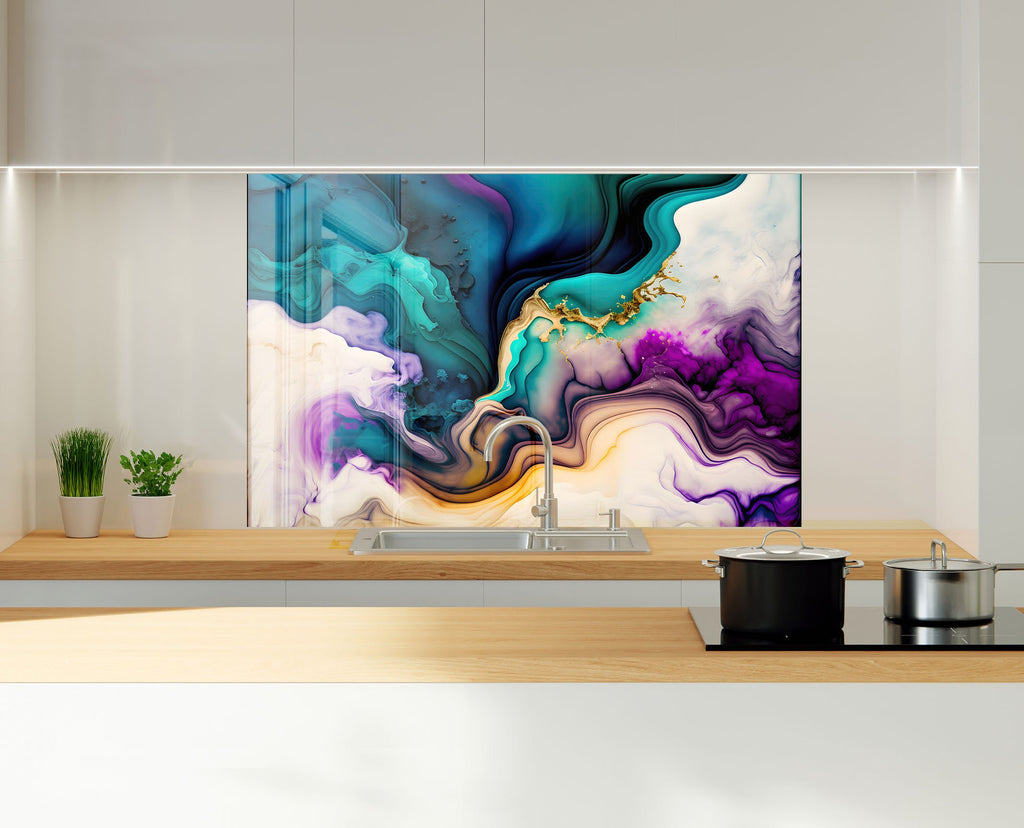 Vibrant Fluid Art - Glass Kitchen Backsplash-BacksplashArtworks