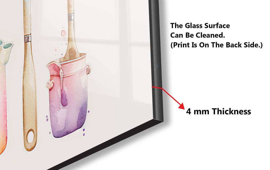 Watercolor Kitchen Utensils – Glass Kitchen Backsplash-BacksplashArtworks