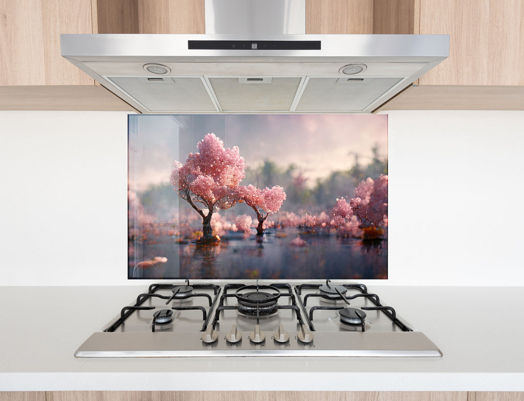 Cherry Blossom Dream Wall Art - Tempered Glass Kitchen Backsplash-BacksplashArtworks