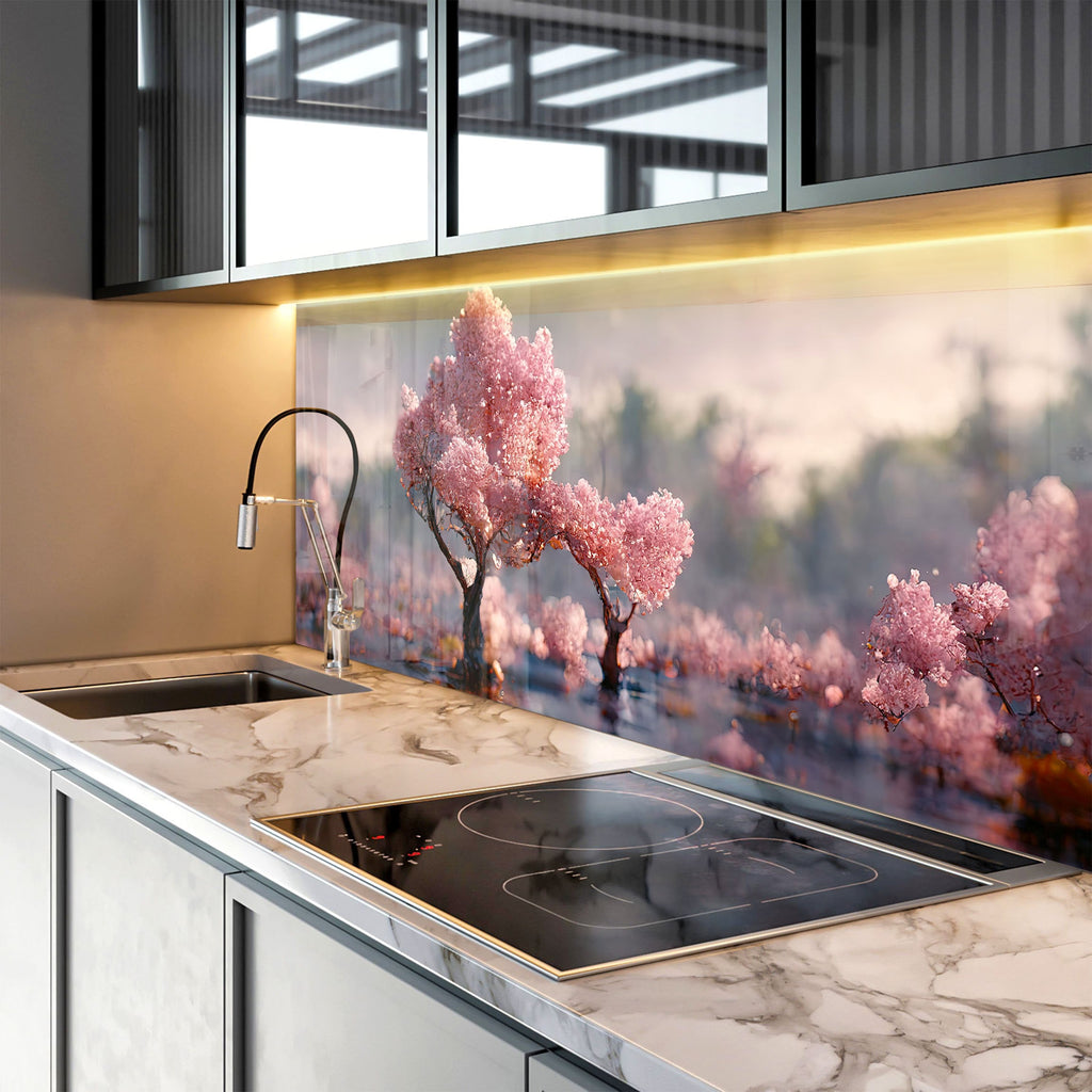 Cherry Blossom Dream Wall Art - Tempered Glass Kitchen Backsplash-BacksplashArtworks