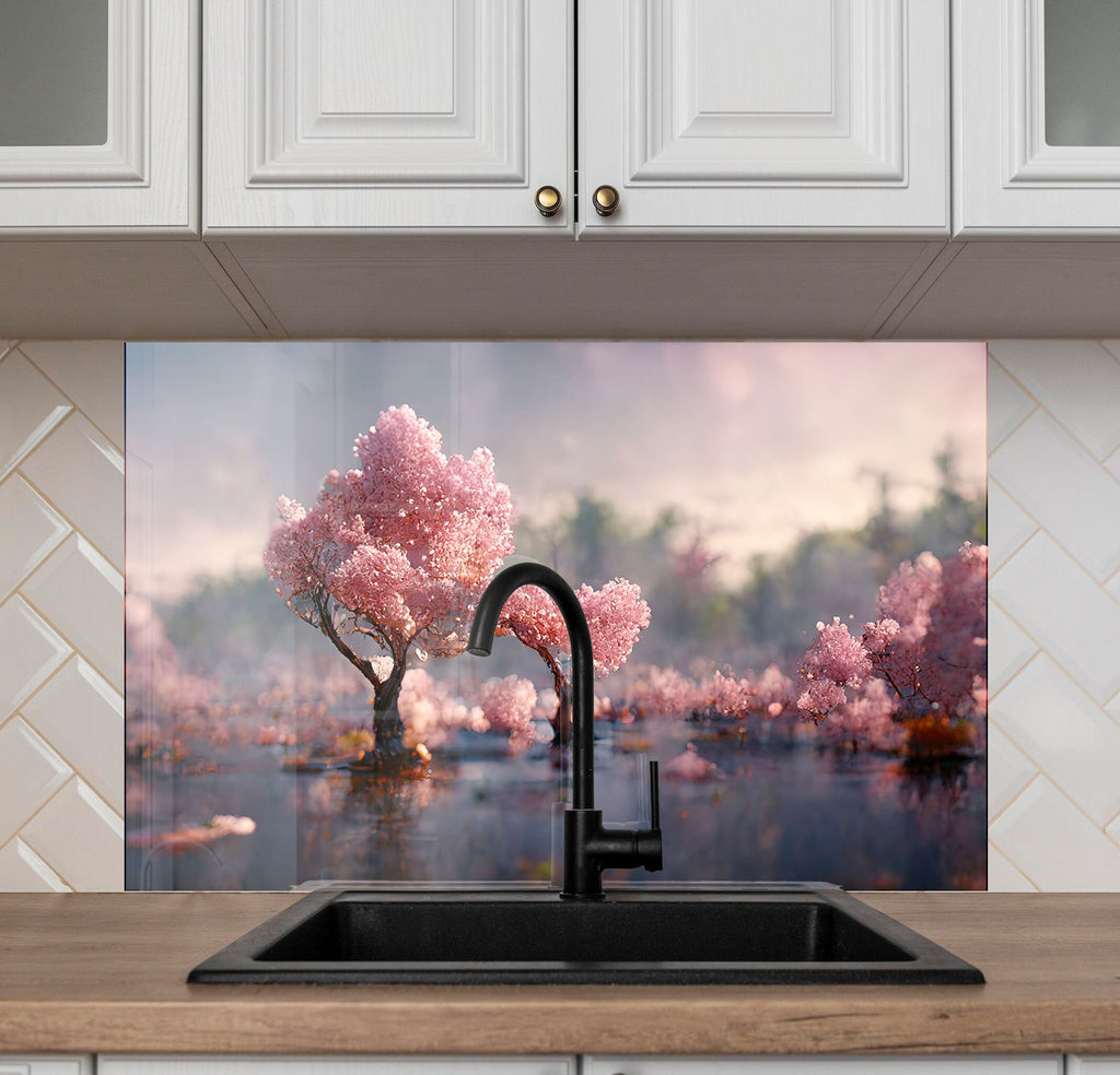 Cherry Blossom Dream Wall Art - Tempered Glass Kitchen Backsplash-BacksplashArtworks