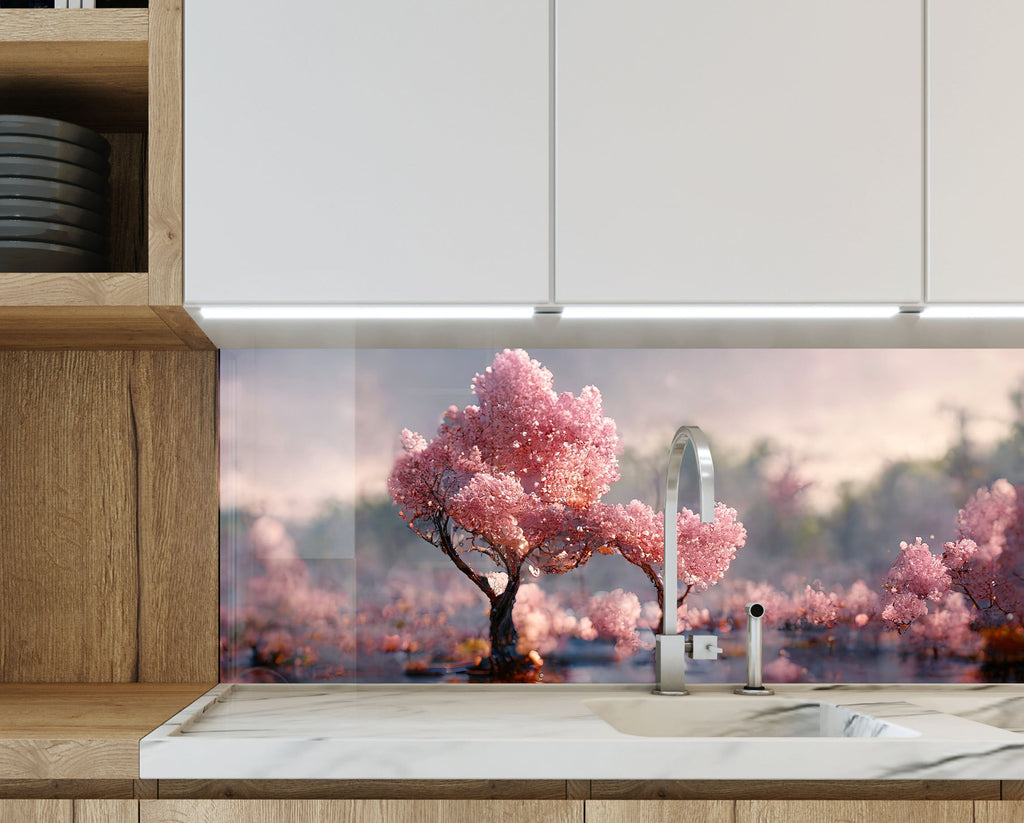 Cherry Blossom Dream Wall Art - Tempered Glass Kitchen Backsplash-BacksplashArtworks