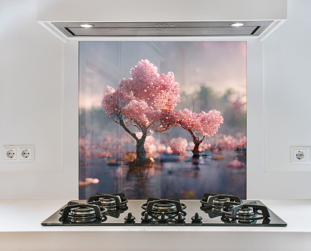 Cherry Blossom Dream Wall Art - Tempered Glass Kitchen Backsplash-BacksplashArtworks