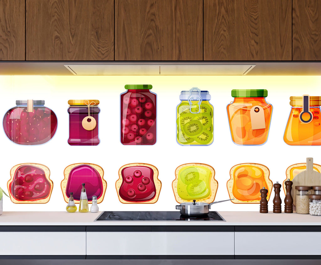 Colorful Jam & Toast – Glass Kitchen Backsplash-BacksplashArtworks