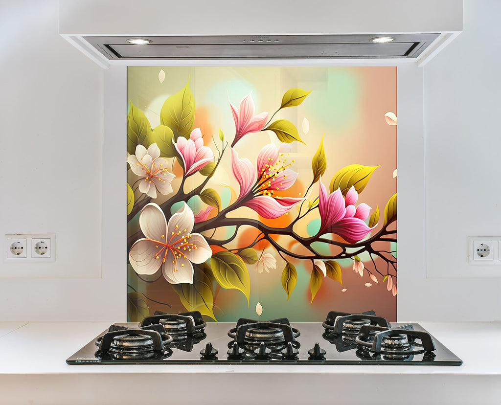Flower Tempered Glass Backsplash-BacksplashArtworks