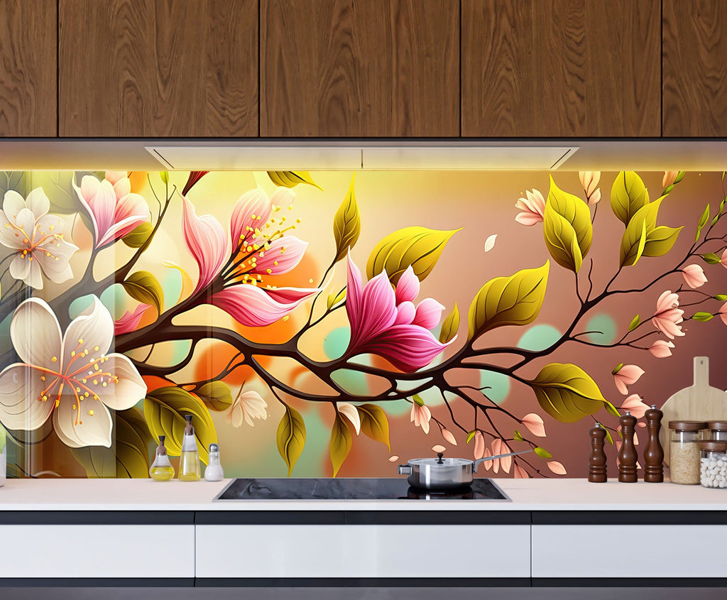 Flower Tempered Glass Backsplash-BacksplashArtworks