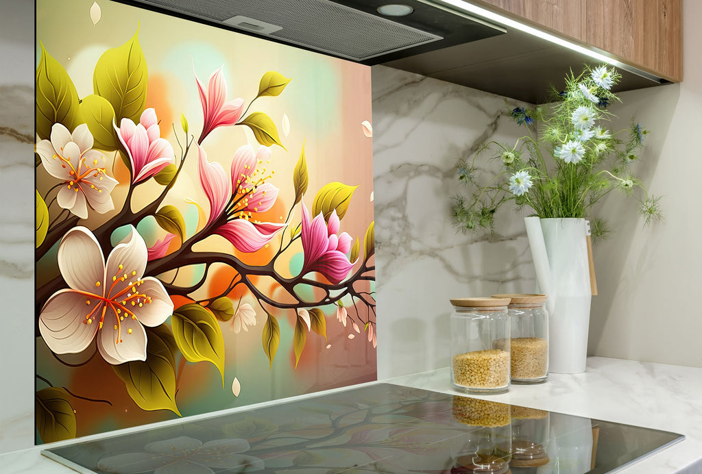 Flower Tempered Glass Backsplash-BacksplashArtworks