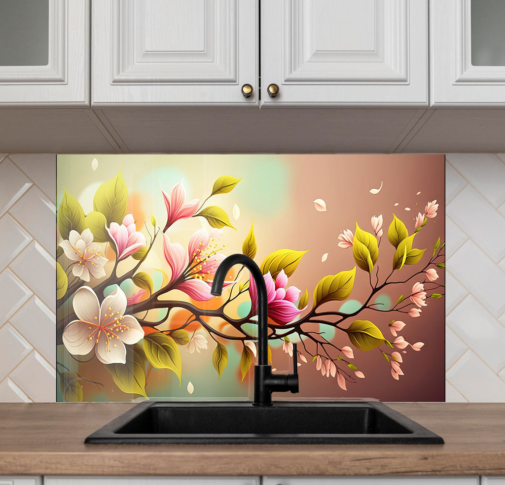 Flower Tempered Glass Backsplash-BacksplashArtworks