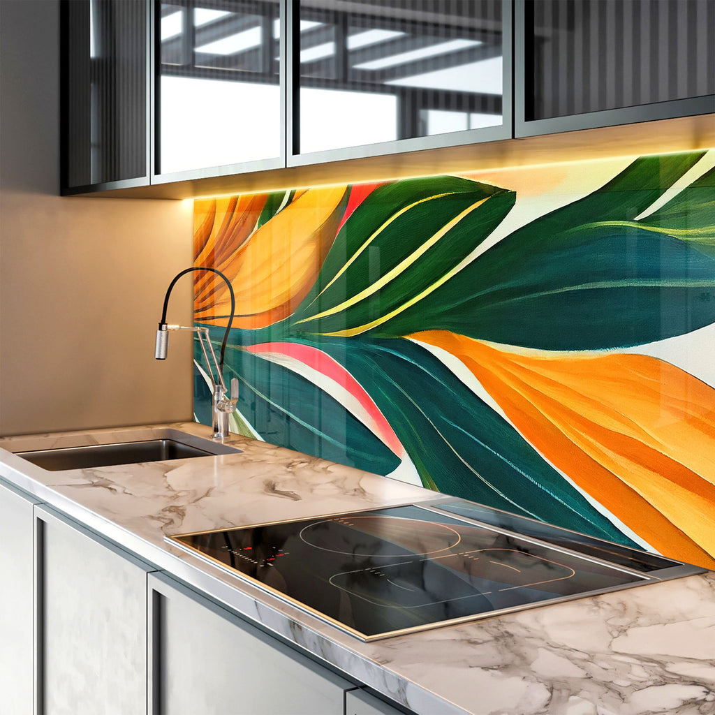Leaves Tempered Glass Backsplash-BacksplashArtworks