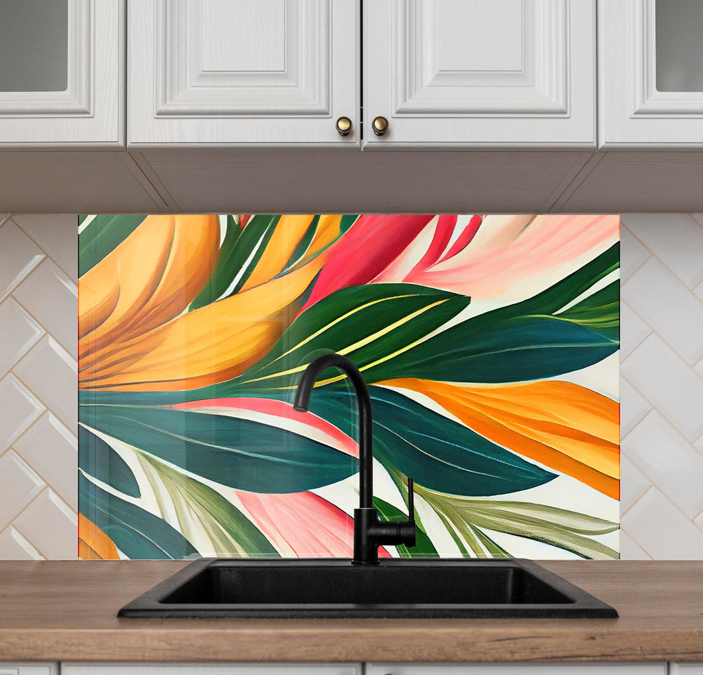 Leaves Tempered Glass Backsplash-BacksplashArtworks