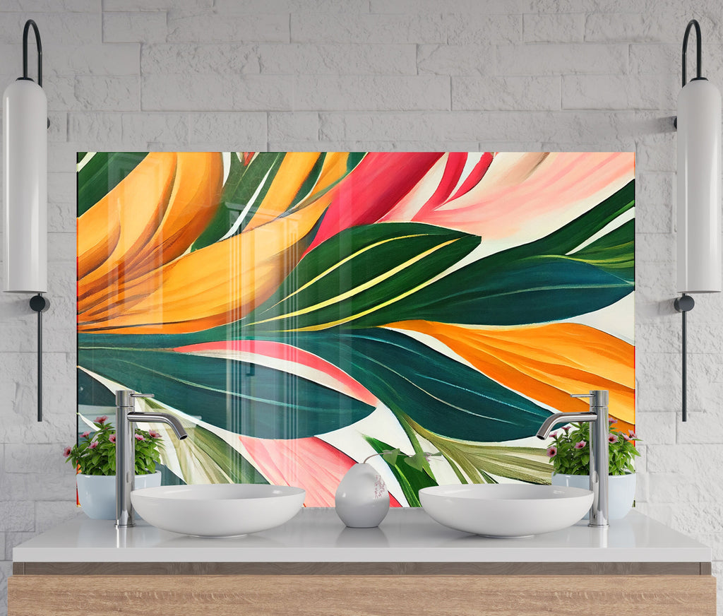 Leaves Tempered Glass Backsplash-BacksplashArtworks