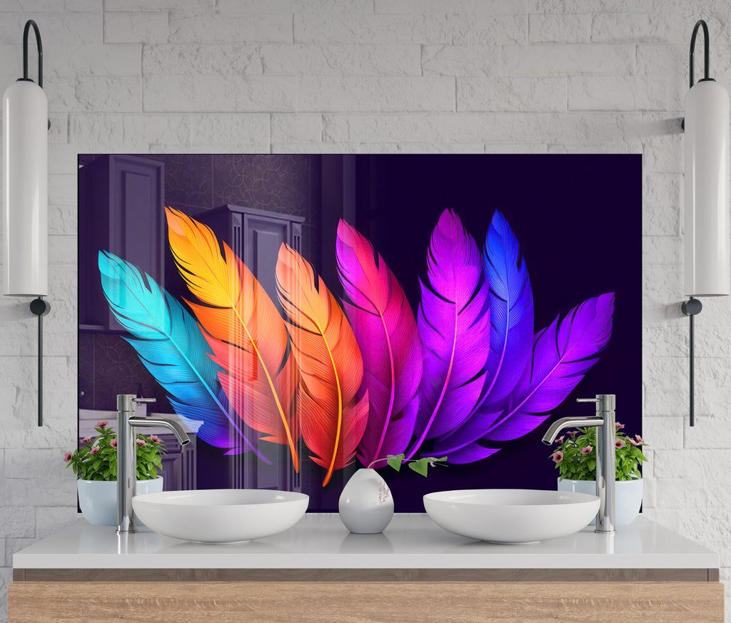 Feathers Tempered Glass Backsplash-BacksplashArtworks