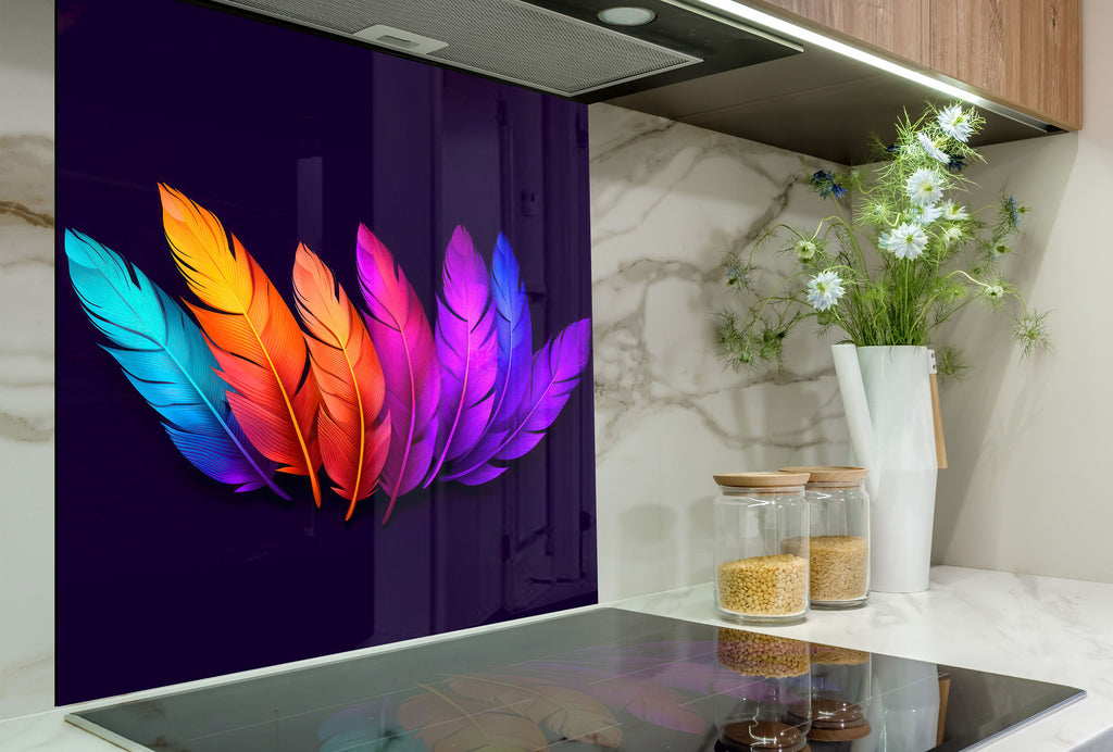 Feathers Tempered Glass Backsplash-BacksplashArtworks