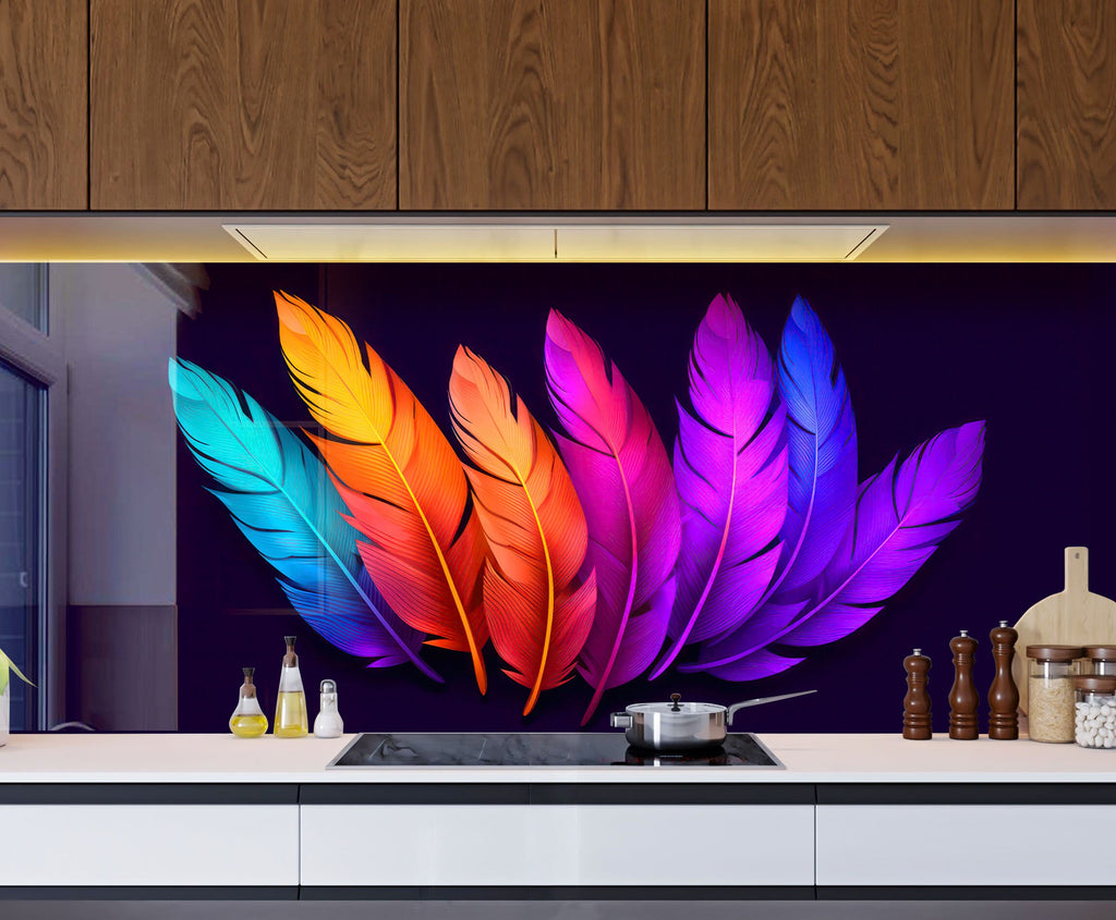 Feathers Tempered Glass Backsplash-BacksplashArtworks