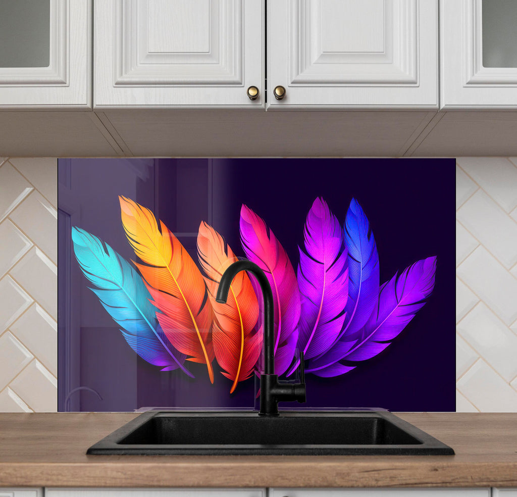 Feathers Tempered Glass Backsplash-BacksplashArtworks