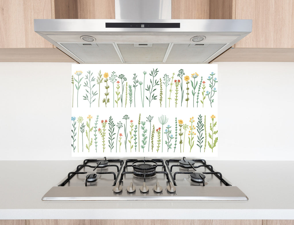 Wildflower Meadow Minimalist - Glass Kitchen Backsplash-BacksplashArtworks