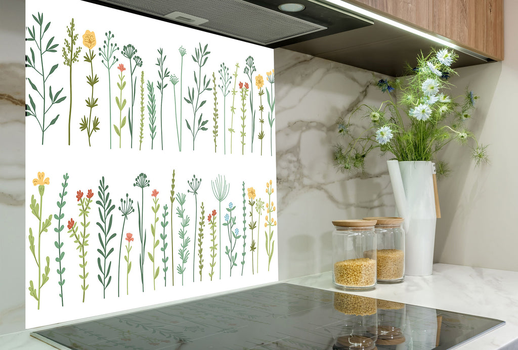 Wildflower Meadow Minimalist - Glass Kitchen Backsplash-BacksplashArtworks
