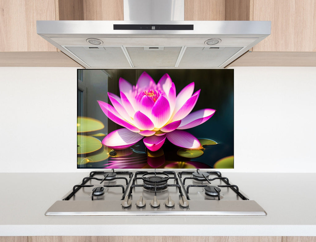 Lotus Tempered Glass Backsplash-BacksplashArtworks